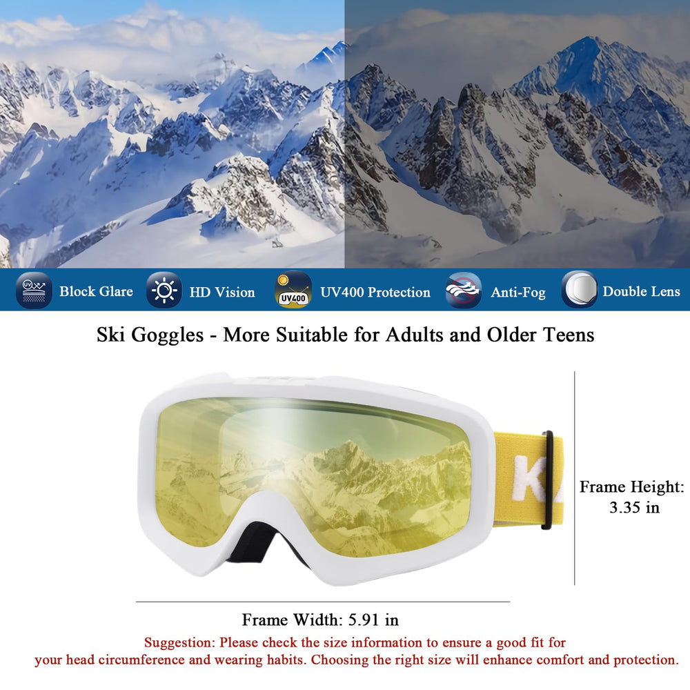 Karsaer close-up of dual lenses, anti-fog layer and UV400 protection visible