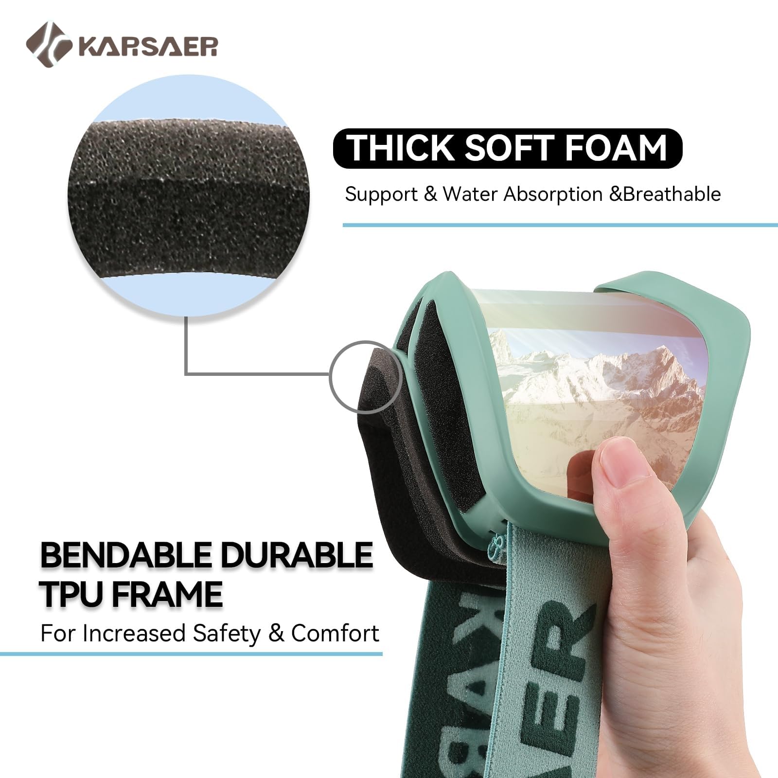 Karsaer foam seal detail showing cushioned comfort and wind protection benefit