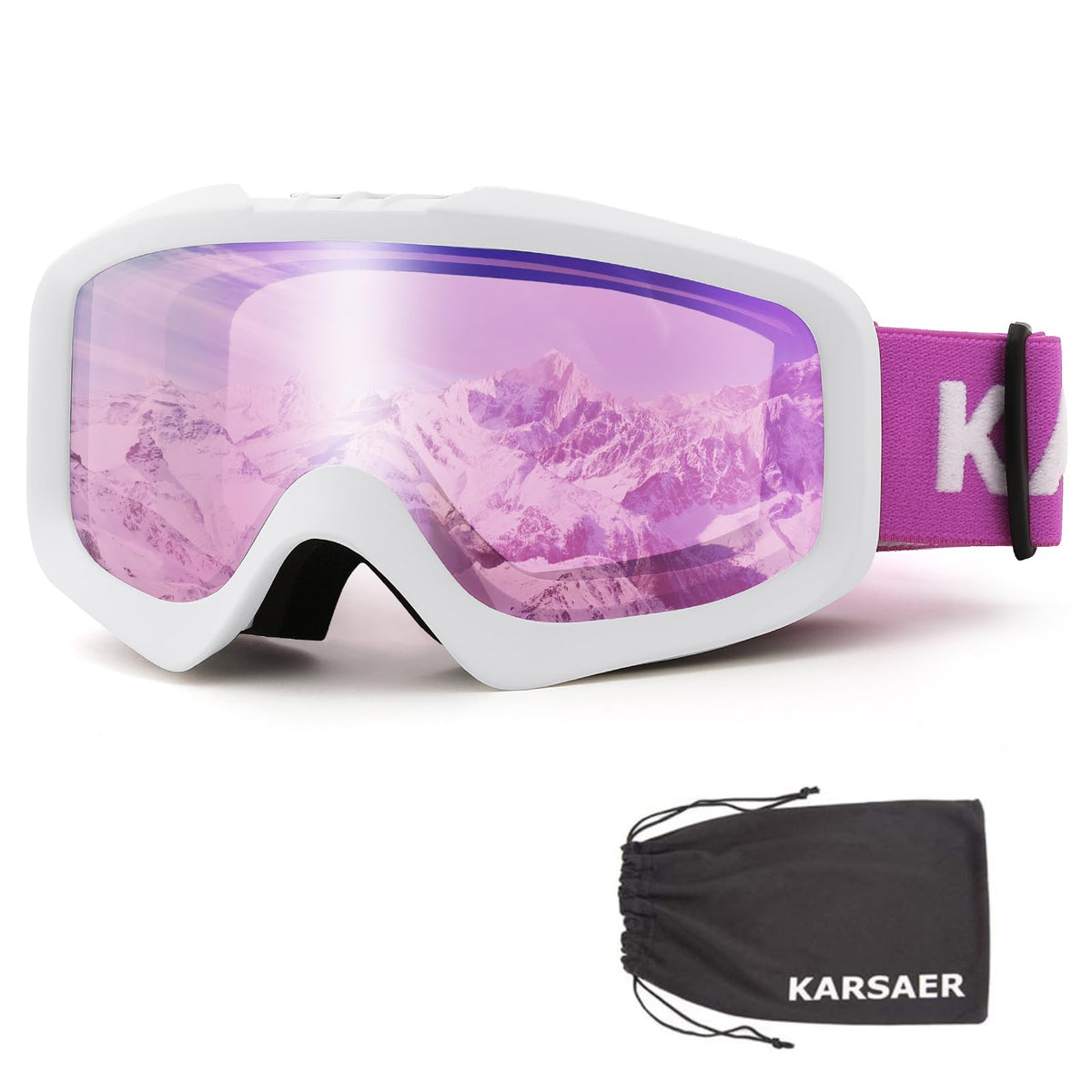 Karsaer front view showing goggles and strap, clear field of vision
