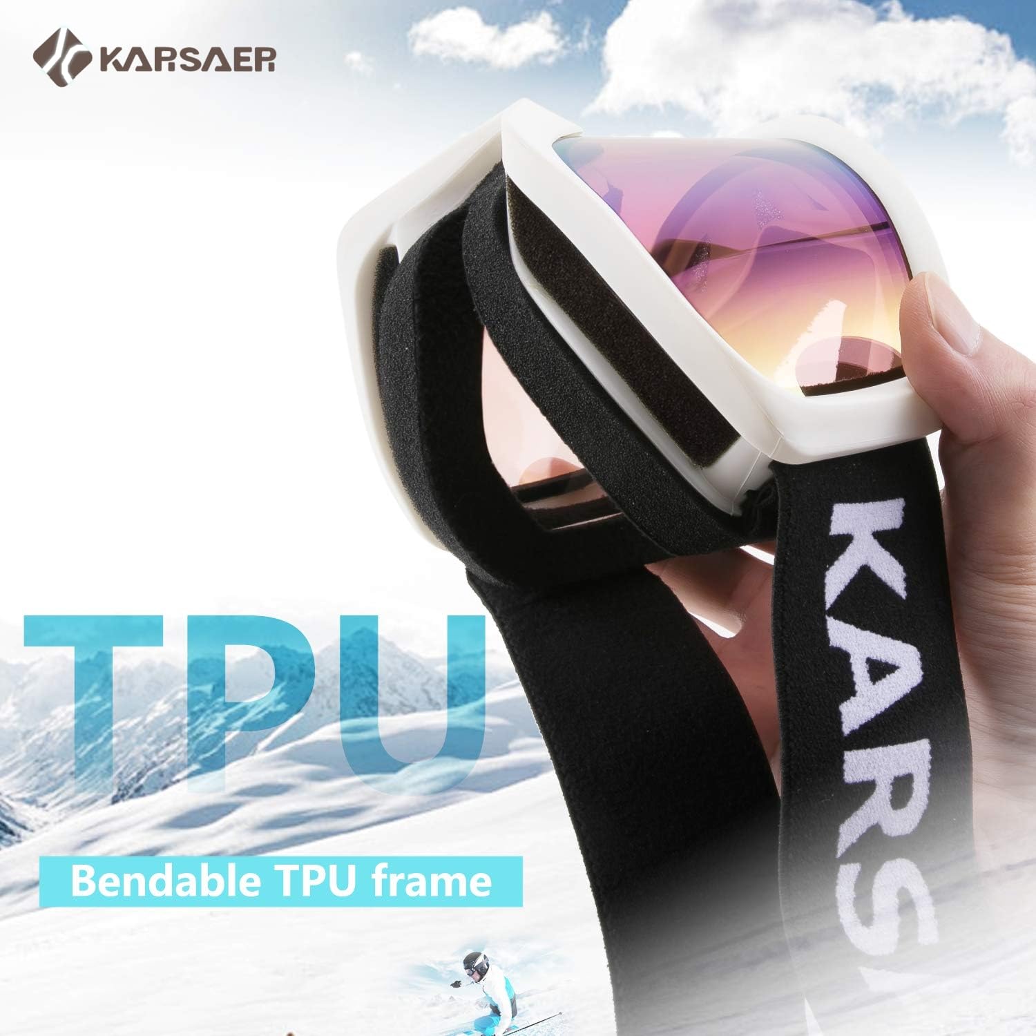 Karsaer goggles in action on skier showing wind protection and visibility