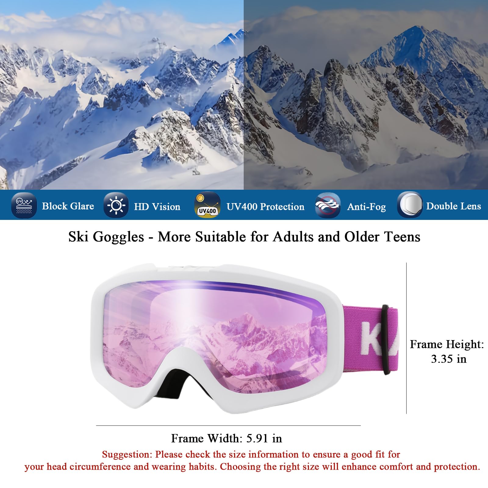Karsaer close-up of dual lens reflection, highlights anti-fog clarity