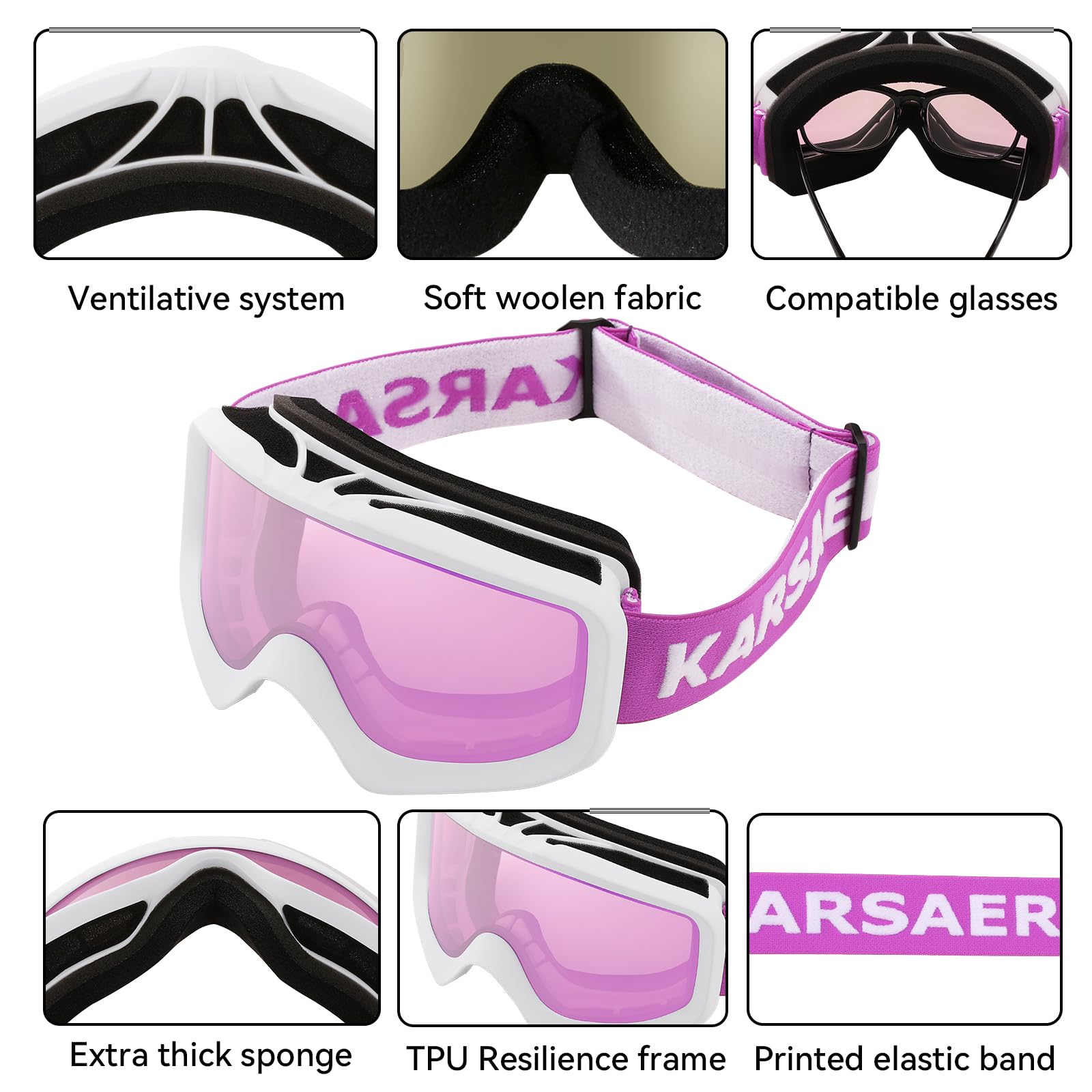 Karsaer goggles fitted on helmet side profile, stable helmet compatibility