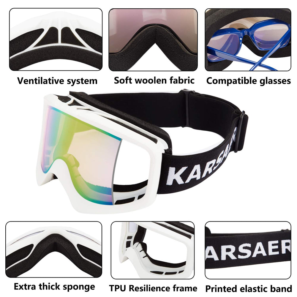 Karsaer goggles beside a hand showing lens size for scale and fit