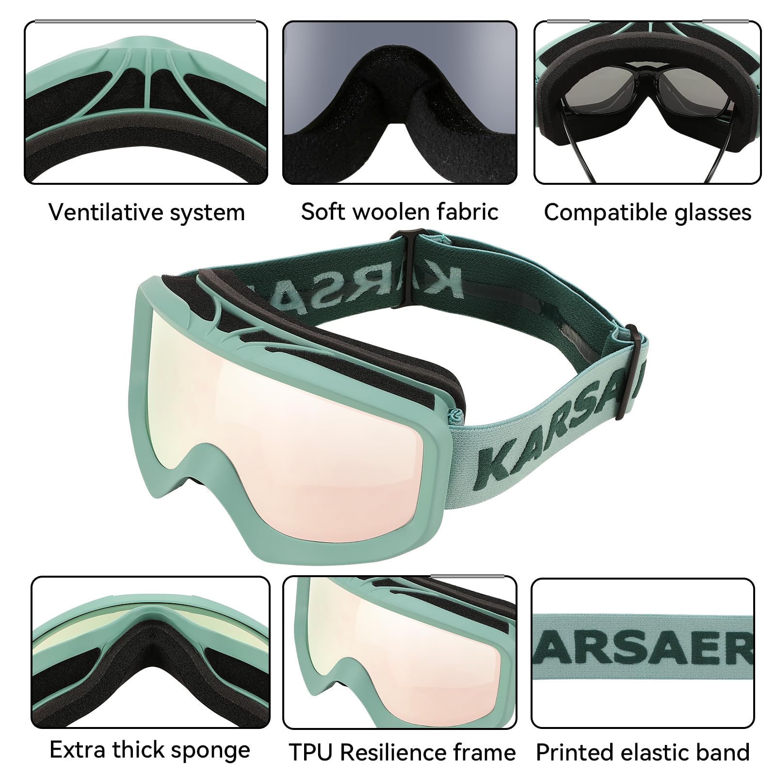 Karsaer goggles strapped to helmet showing secure fit and helmet compatibility benefit