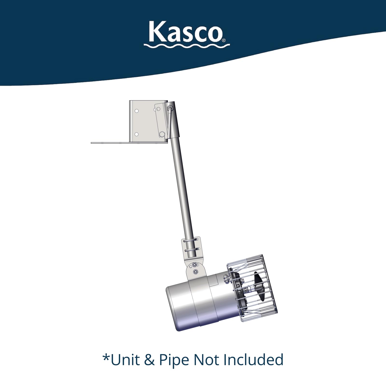 Kasco side angle detail of mount showing adjustable tilt for precise water flow