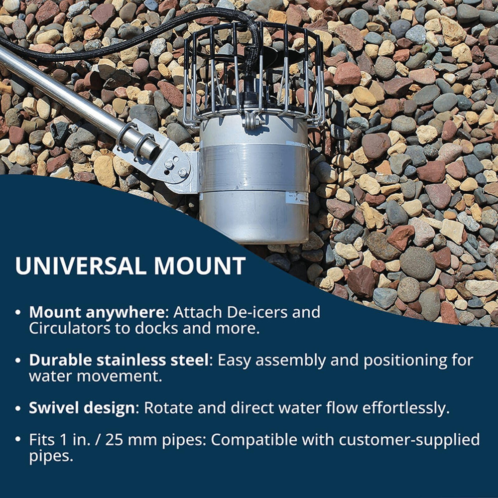 Kasco mount beside a de-icer for scale illustrating compact footprint and compatibility