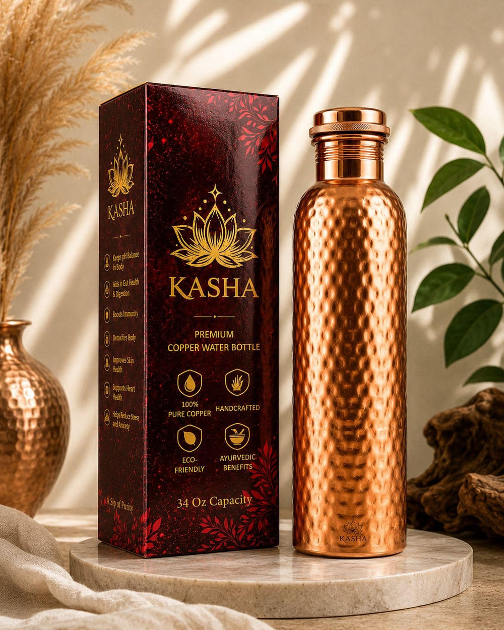 KASHA bottle in car cupholder for size comparison and commute convenience