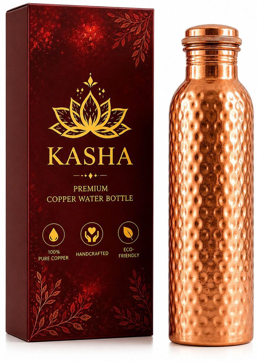 KASHA hammered copper bottle front view showing elegant finish and durable design