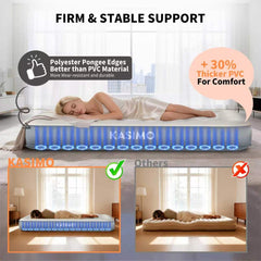 KASIMO side profile showing mattress thickness and stable, elevated sleeping surface