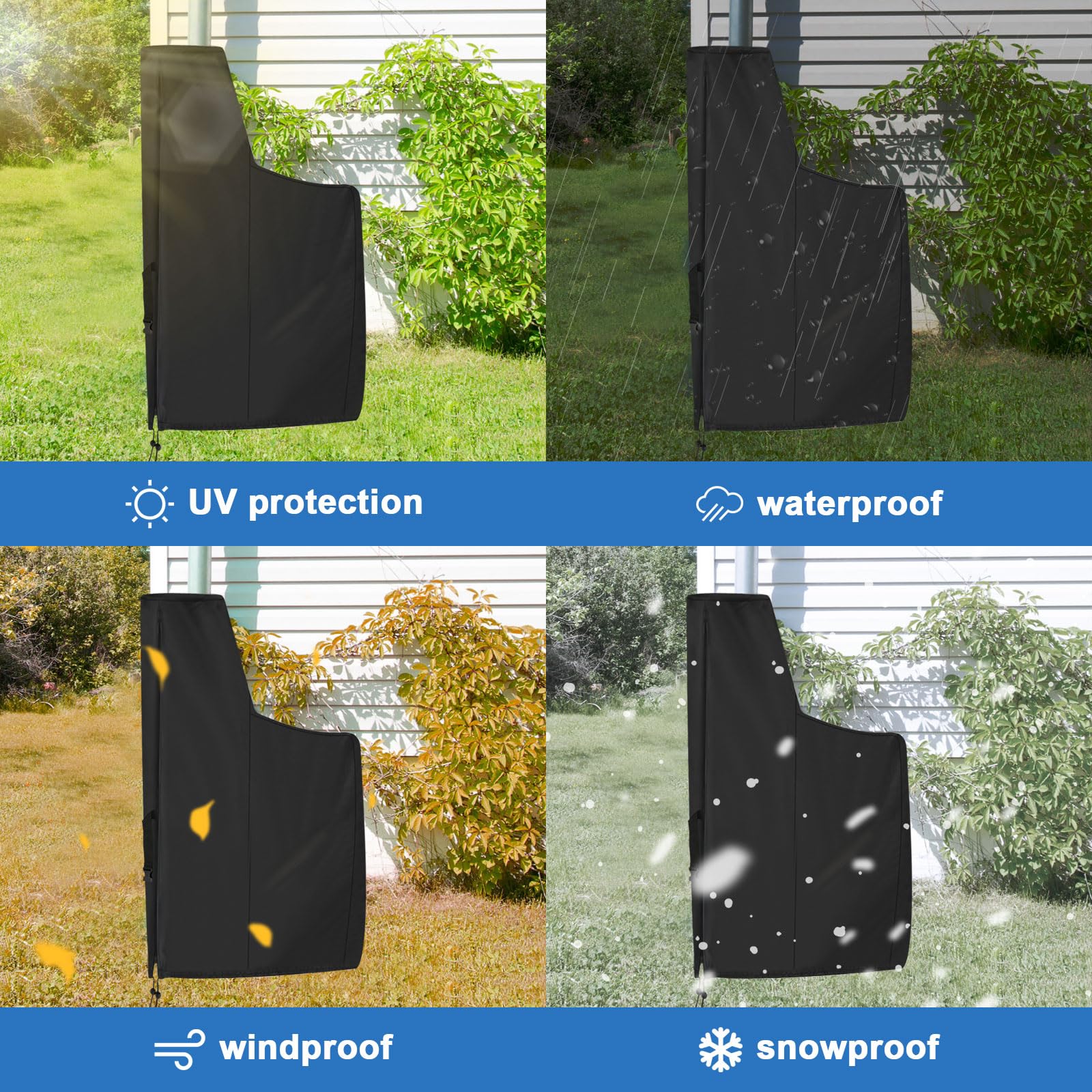 Kasla cover installed outdoors protecting softener from sun and rain