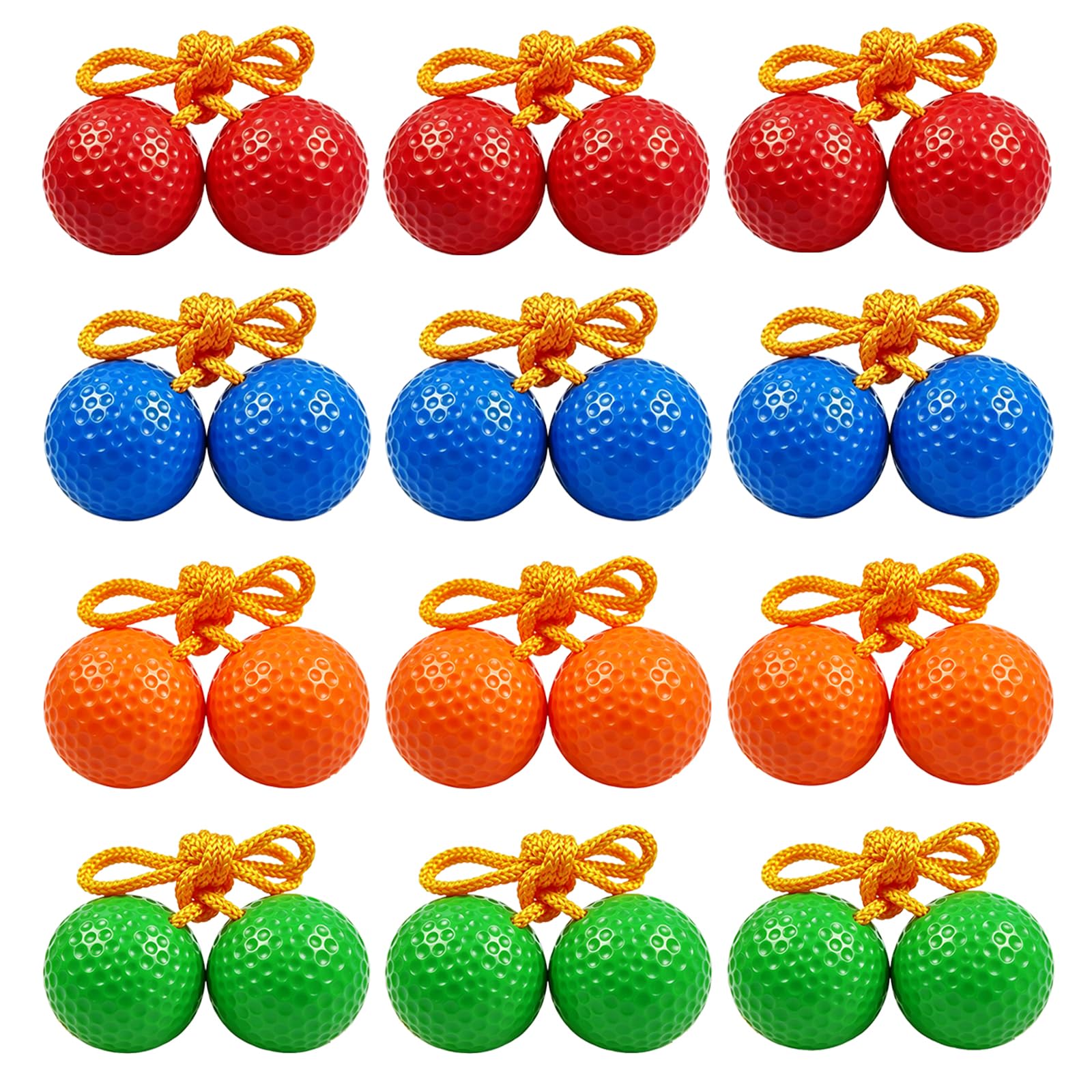 Kasteco front view of 12-pack ladder balls showing bright colors and included bag for easy transport