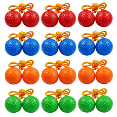Kasteco front view of 12-pack ladder balls showing bright colors and included bag for easy transport