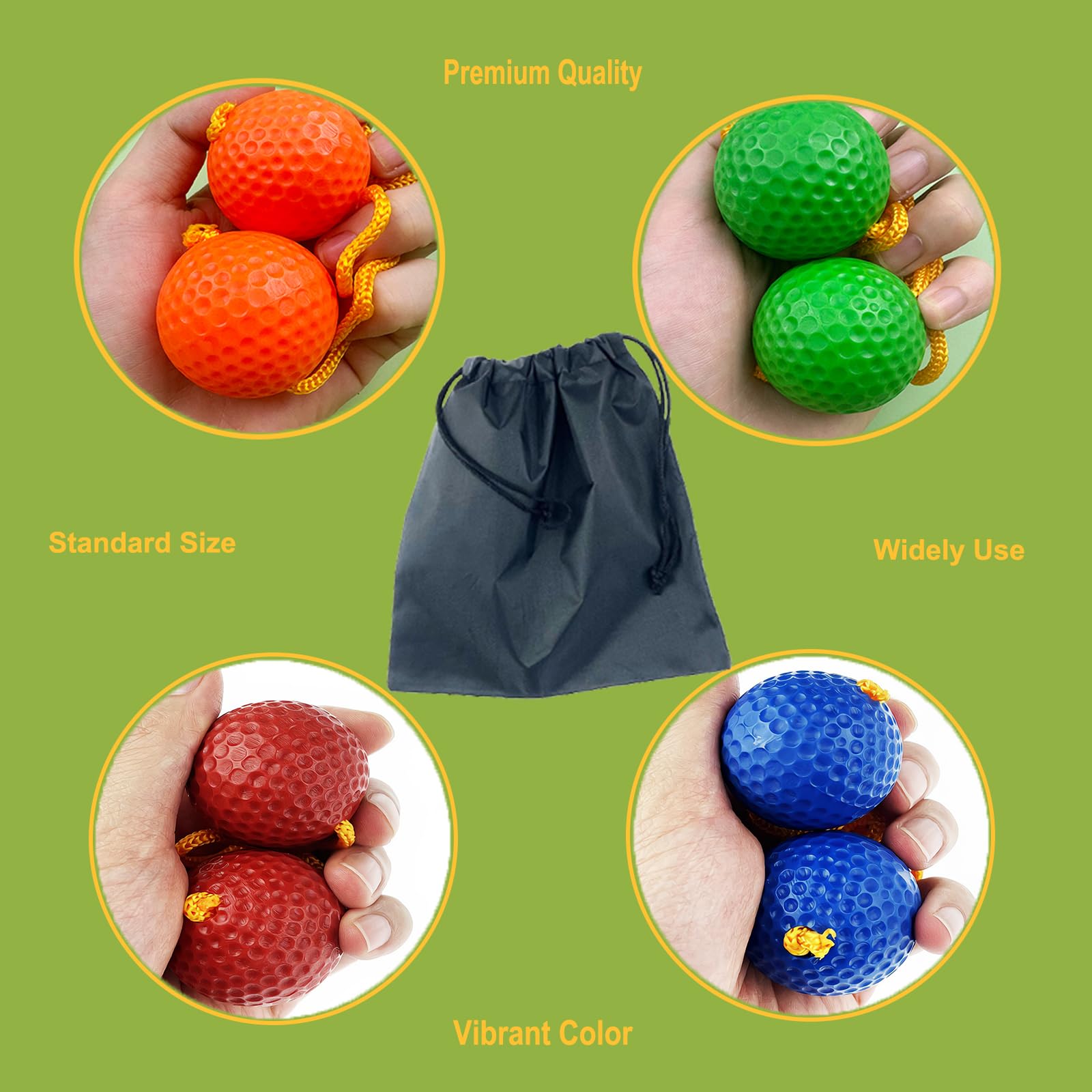 Kasteco balls held in hand for size comparison showing 1.57-inch diameter for standard play