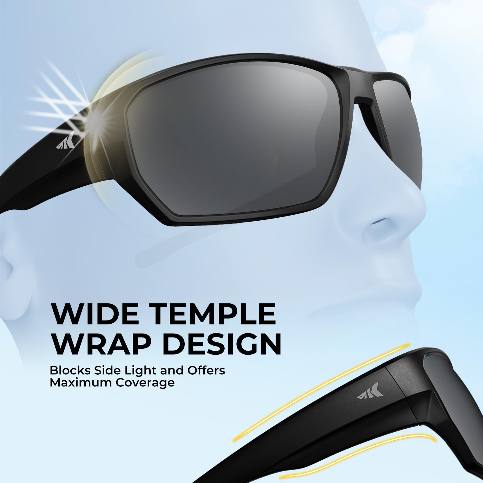 KastKing Merced temple detail highlighting EMS flexibility and secure fit benefit all-day wear