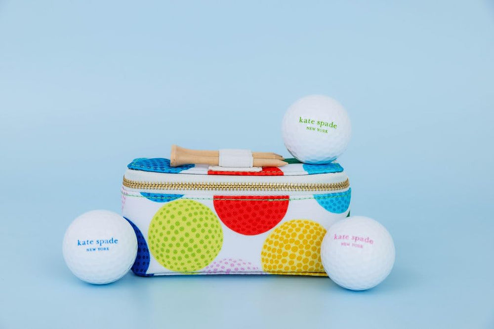 kate spade new york three branded golf balls displayed, ready-to-play convenience benefit
