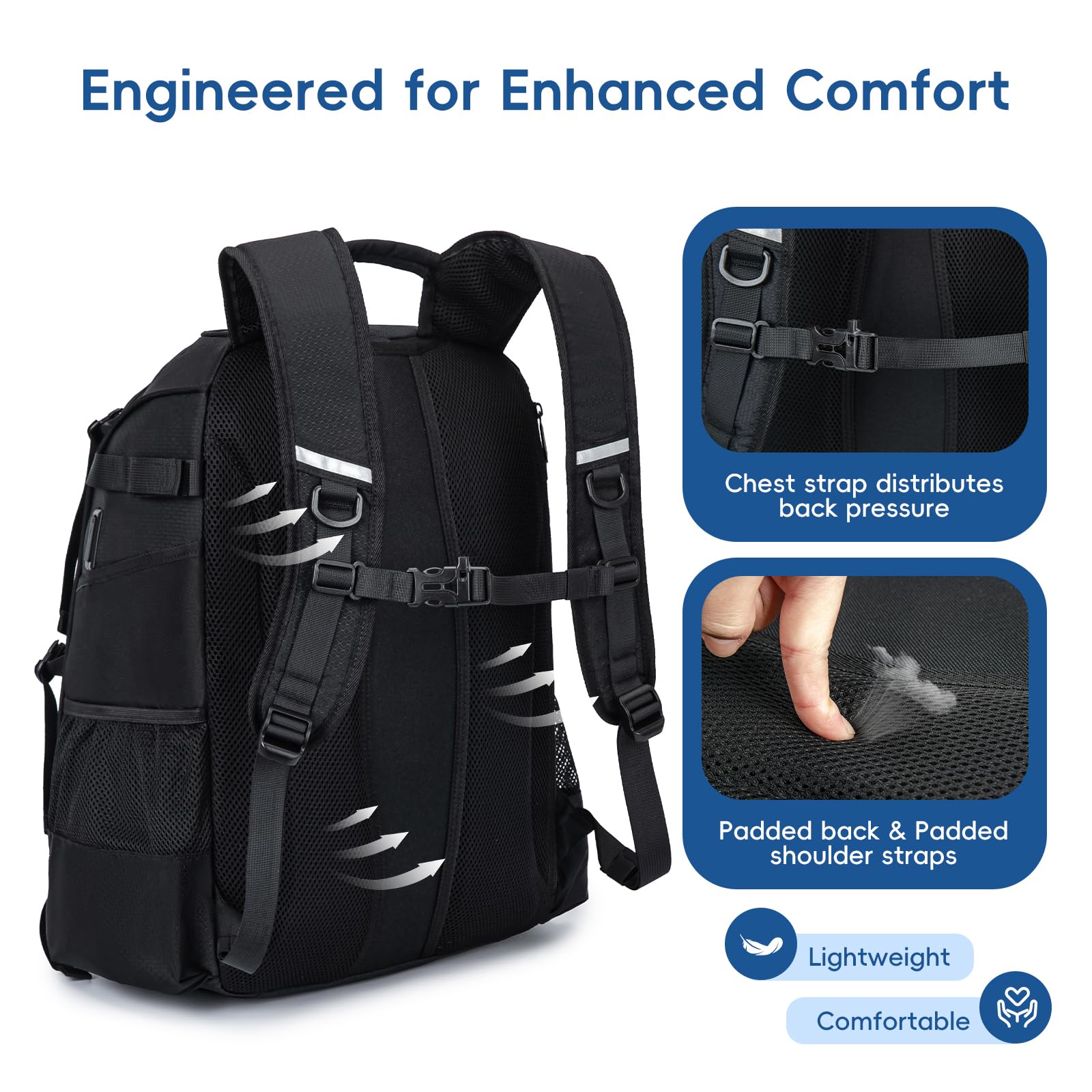 KAVIGOR cushioned back panel and straps for comfortable carry