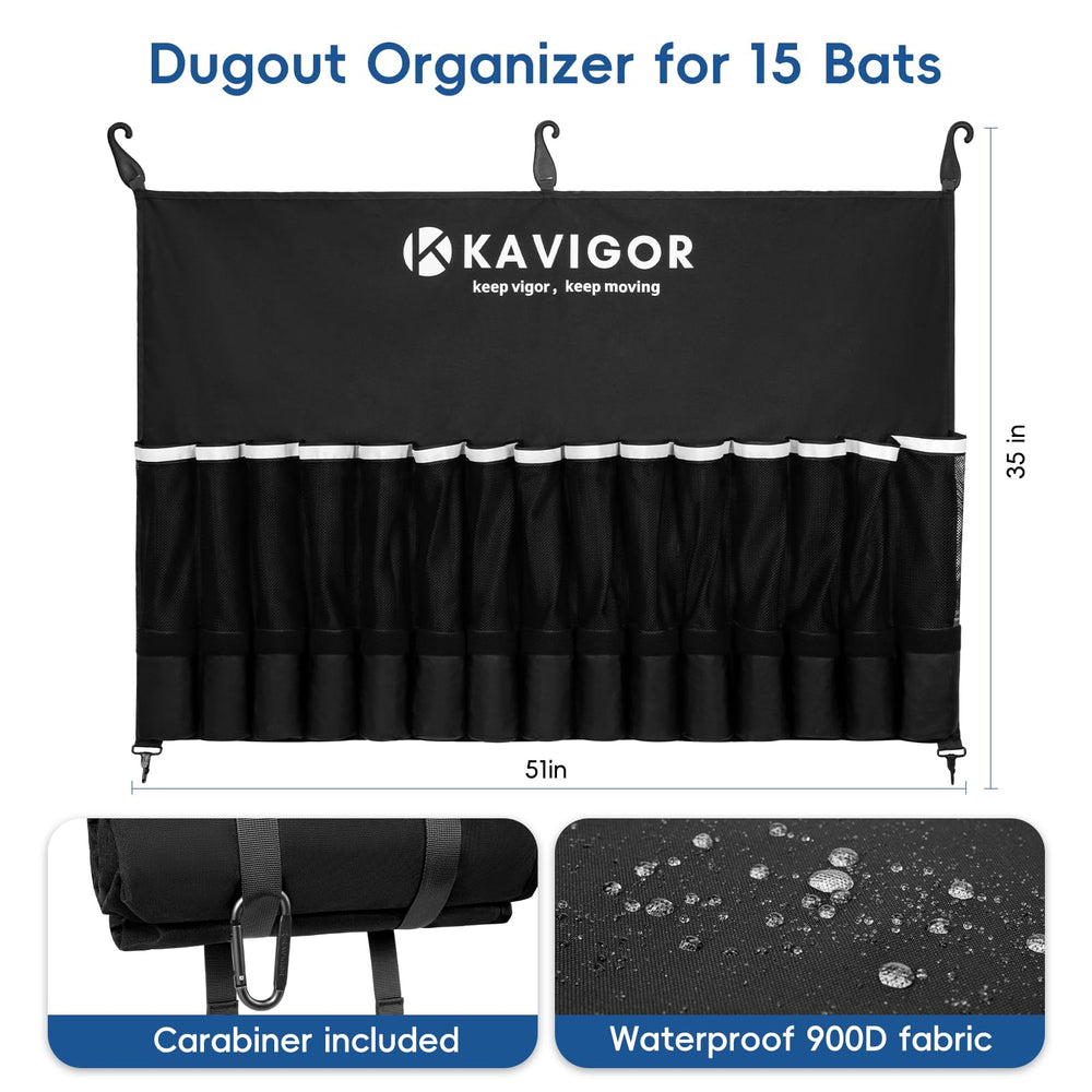 KAVIGOR holding bats and gloves on a fence for organized access