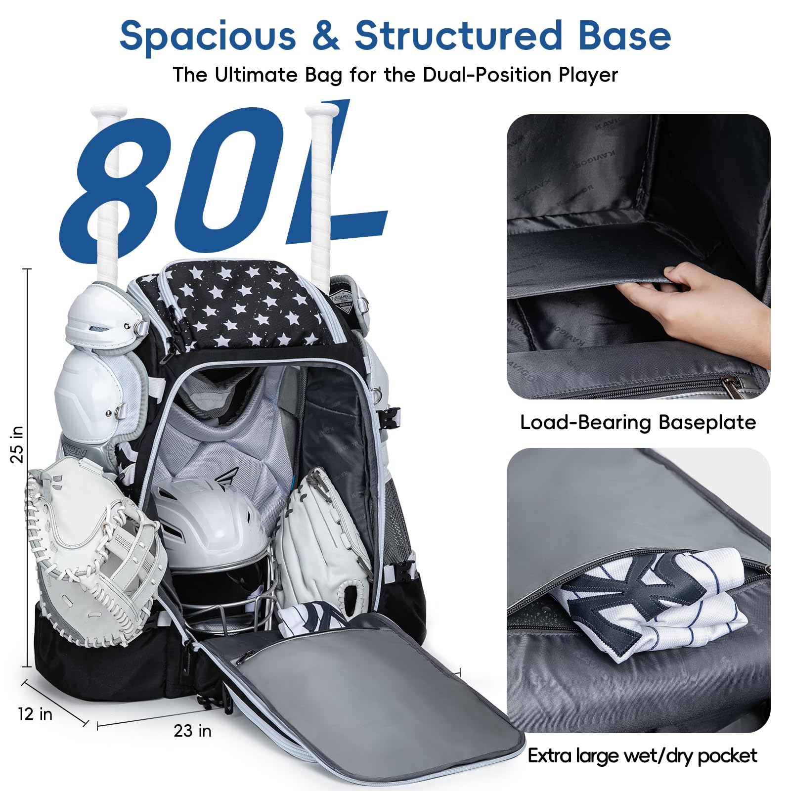 KAVIGOR open main compartment displaying dry-wet separation for protected gear