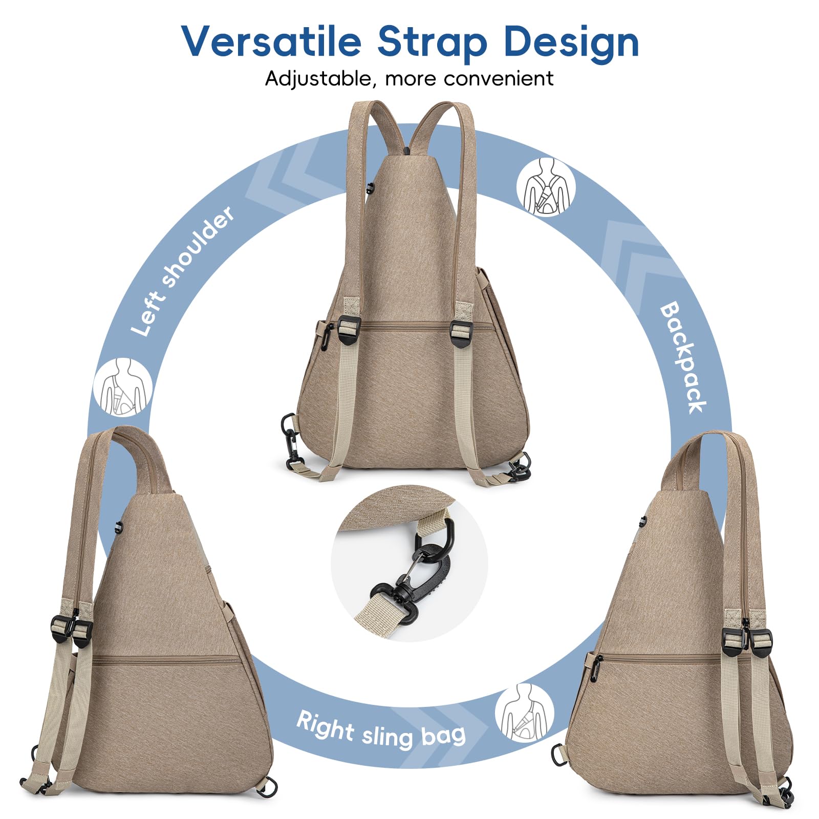 KAVIGOR strap conversion demo showing sling to backpack comfort benefit