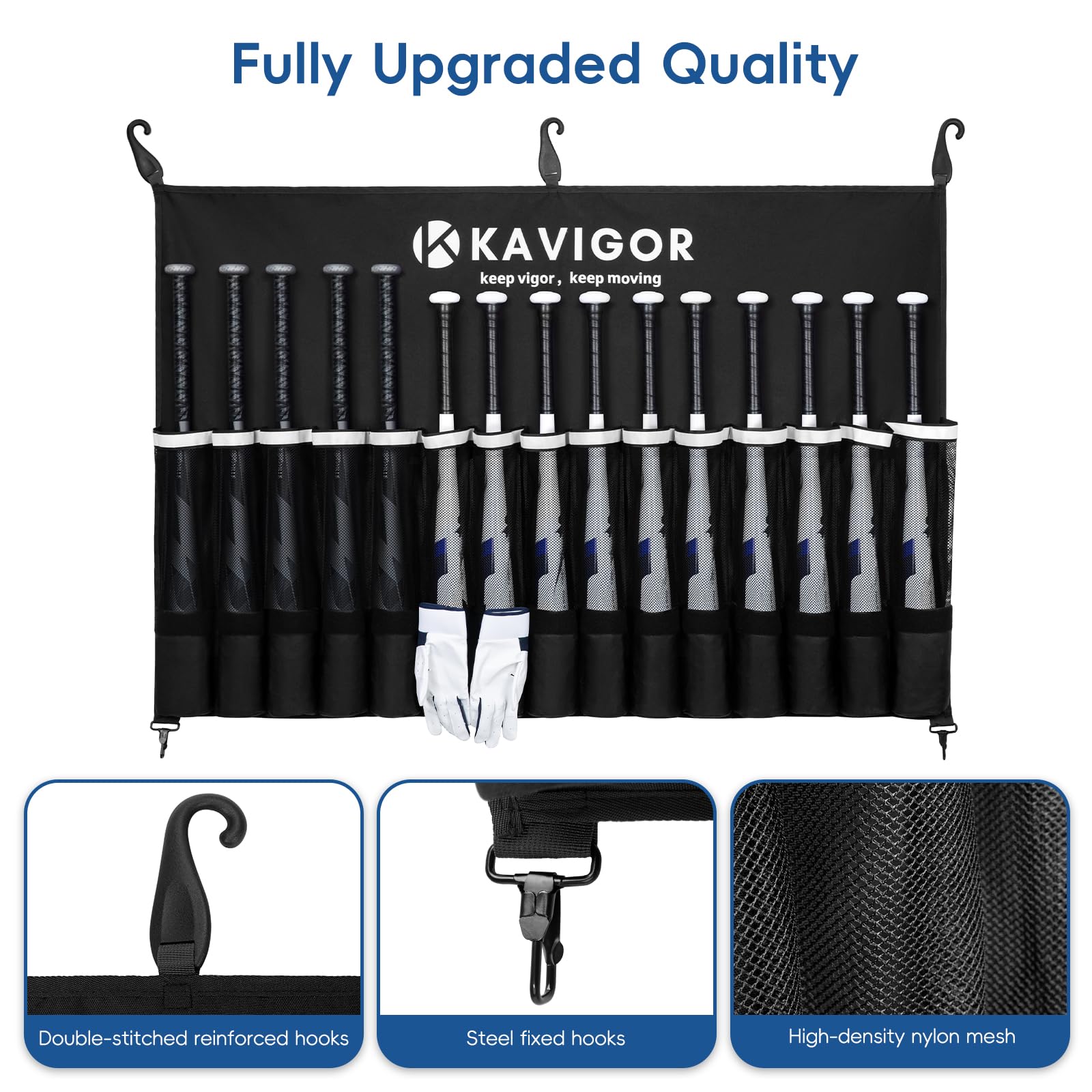 KAVIGOR reinforced J-hooks and steel buckle providing stable mounting