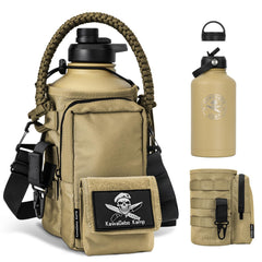 KawaGebo Kamp front view showing bottle and tactical pouch for secure carrying