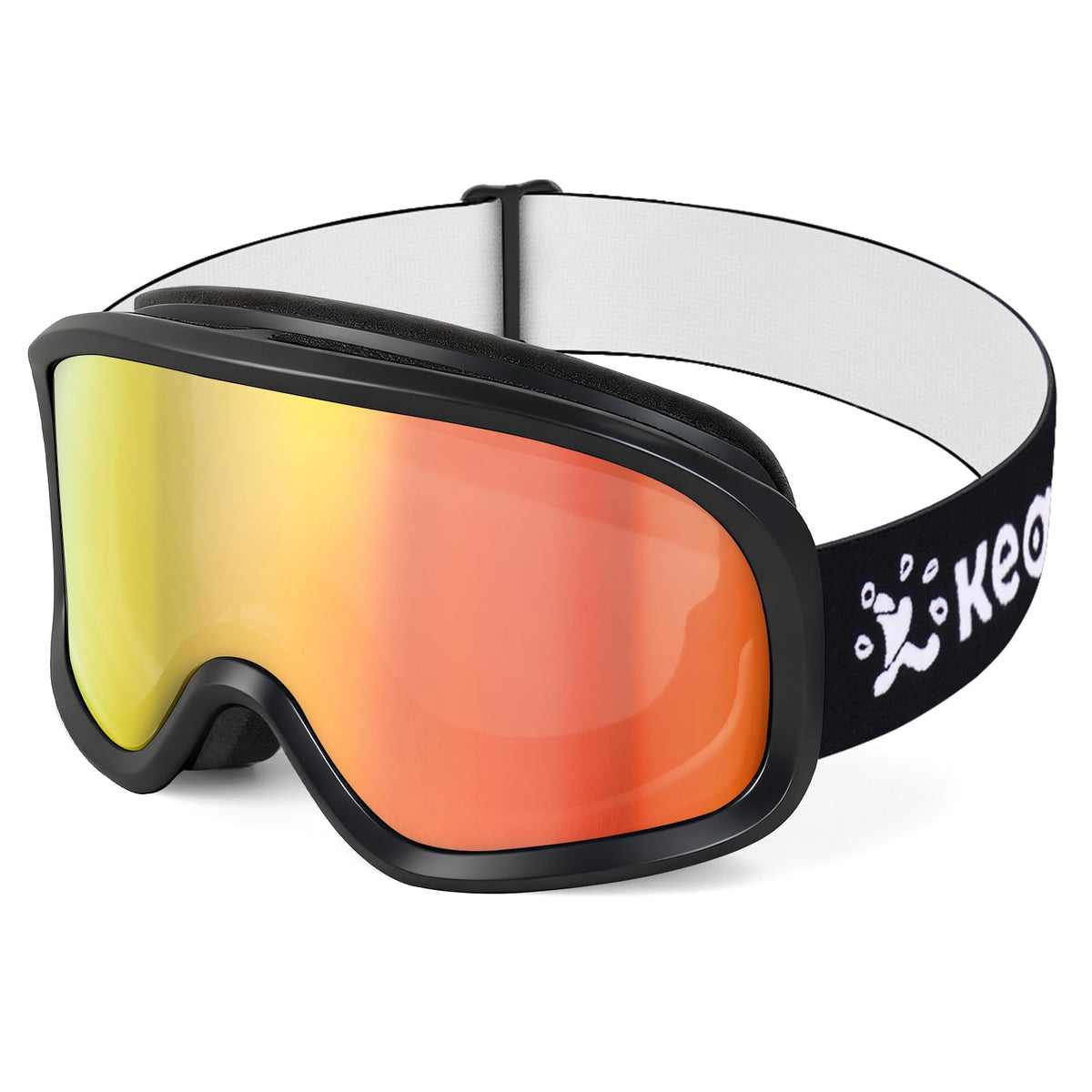 Keary front view of goggles showing lens clarity and frame comfort
