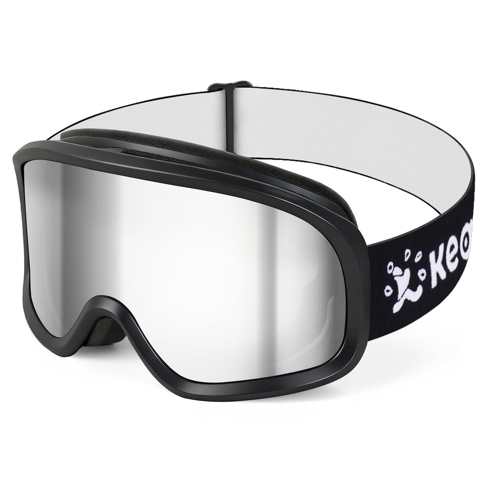 Keary front view of goggles showing full lens and ventilation, clear vision benefit
