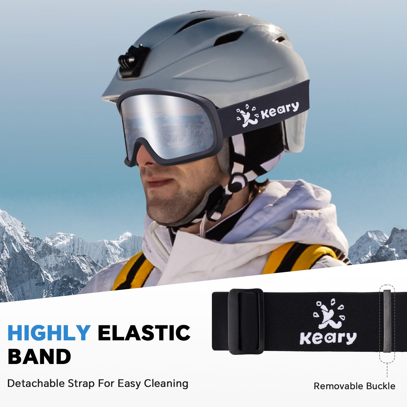 Keary goggles held in hand next to ruler showing size and travel-friendly fit