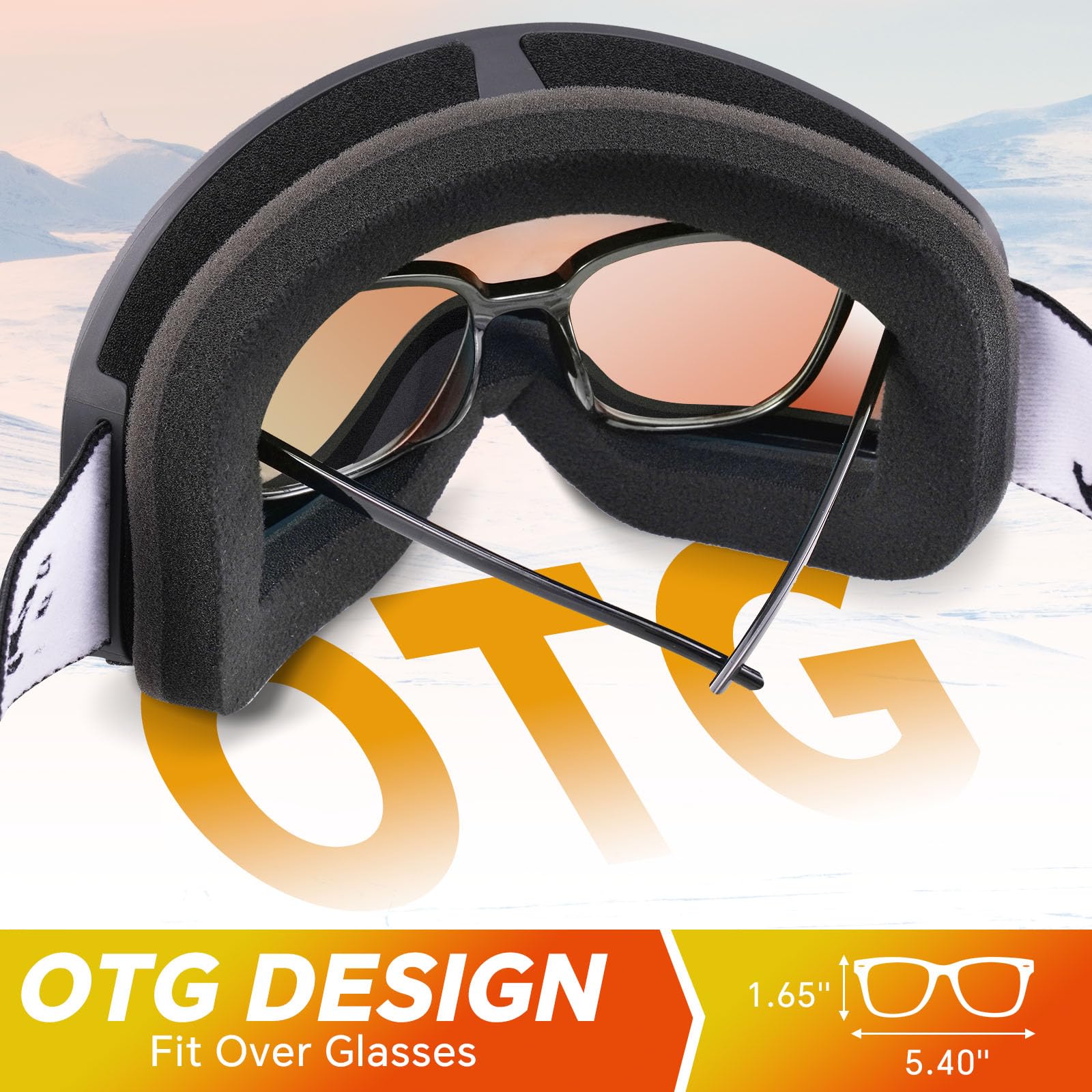 Keary goggles worn on snowy slope showing anti-fog ventilation benefit