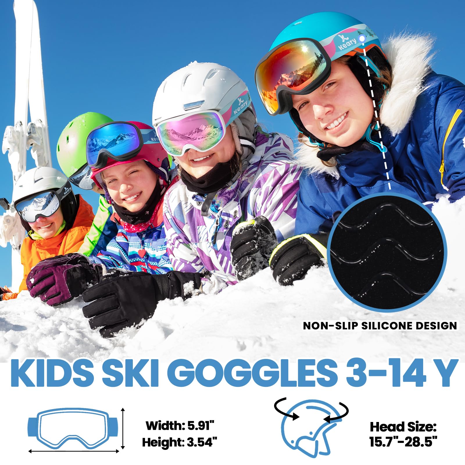 Keary lifestyle image of kids using goggles for confident snowy play