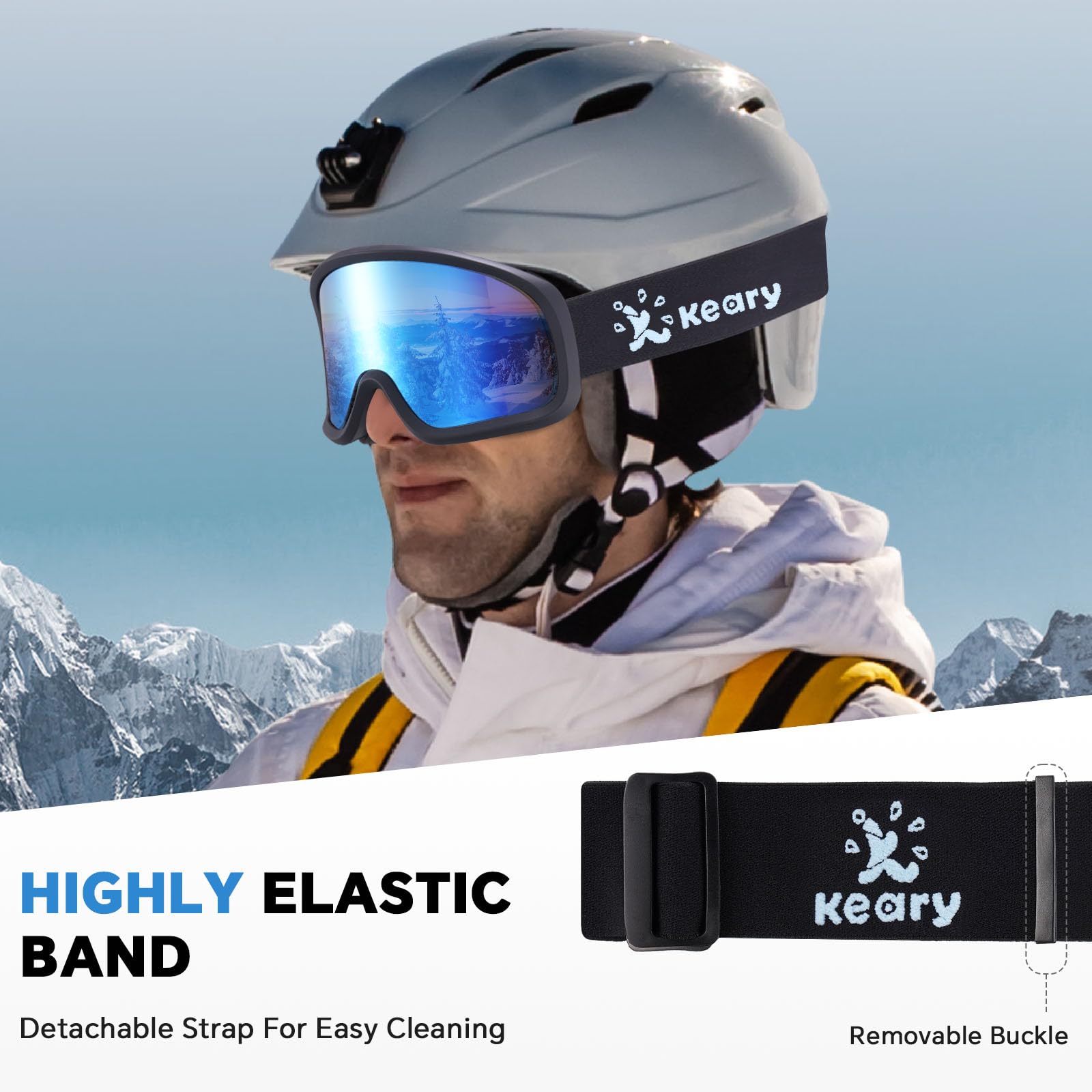 Keary goggles worn on slope showing real-world protection benefit