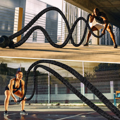 Keepark full 40ft battle rope laid out demonstrating length for workouts