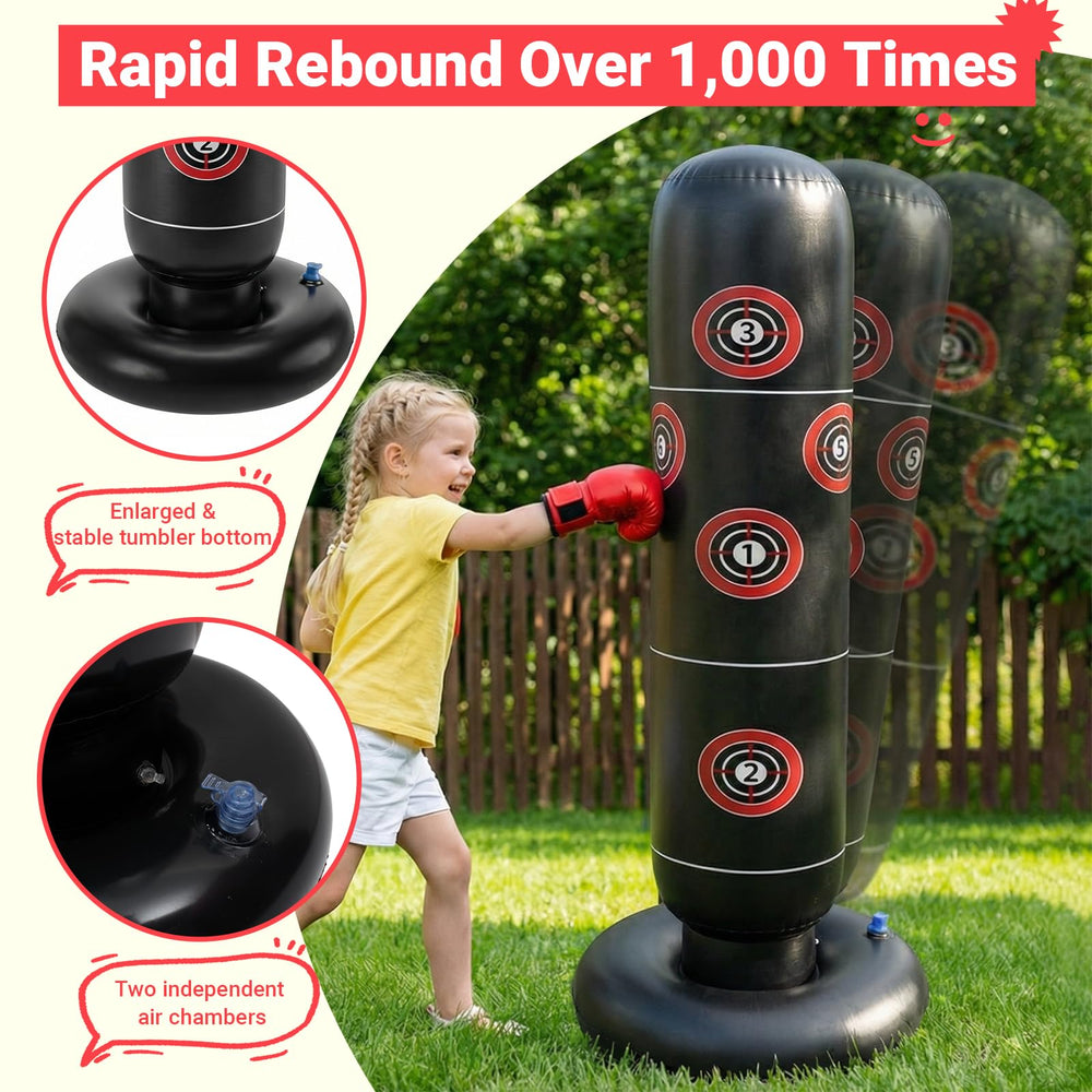 KEERINQUA child striking bag demonstrating active play and coordination