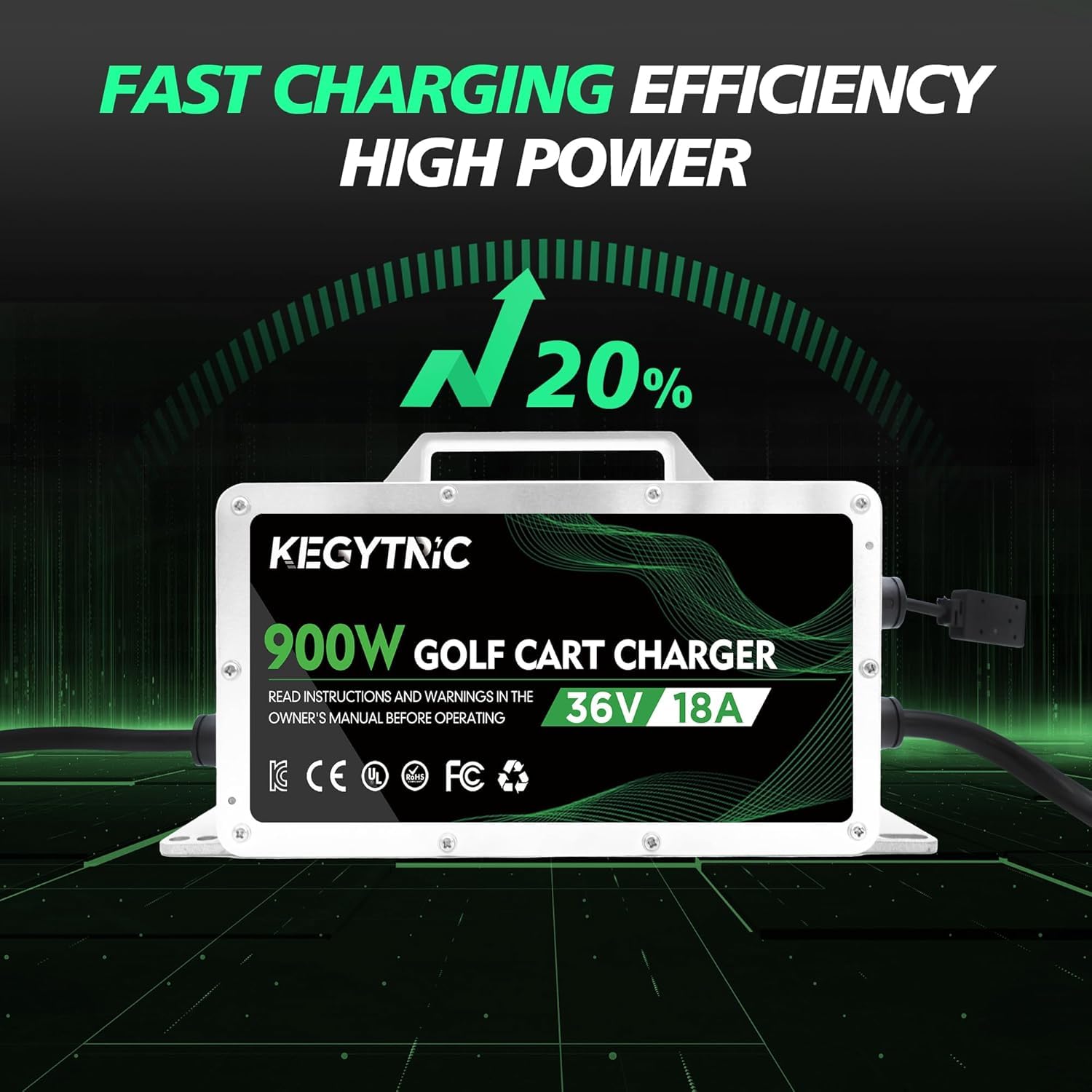 Kegytric 16ft cable stretched beside cart, long reach for flexible charging