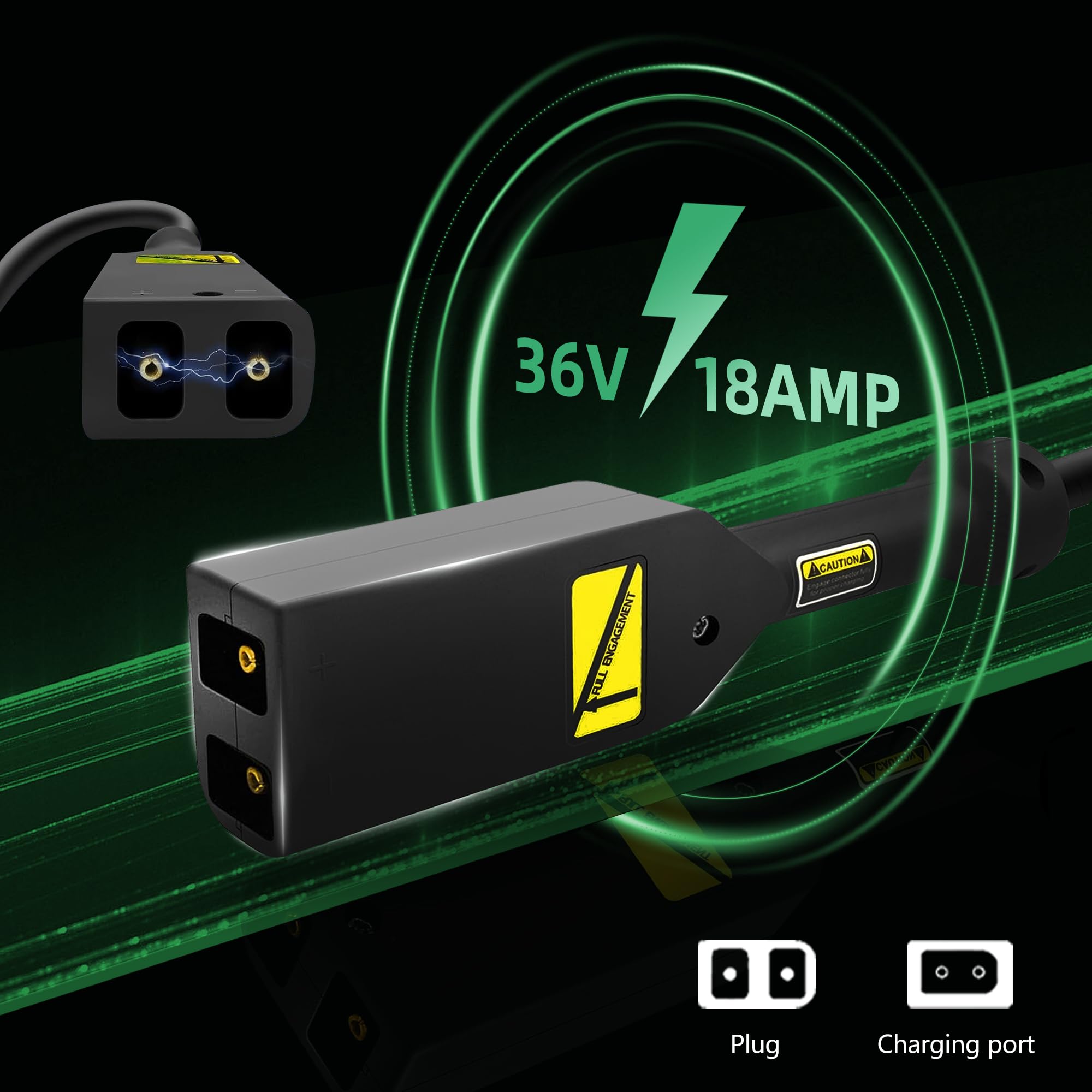 Kegytric charger connected to EZGO TXT showcasing proper fit and reliable charging