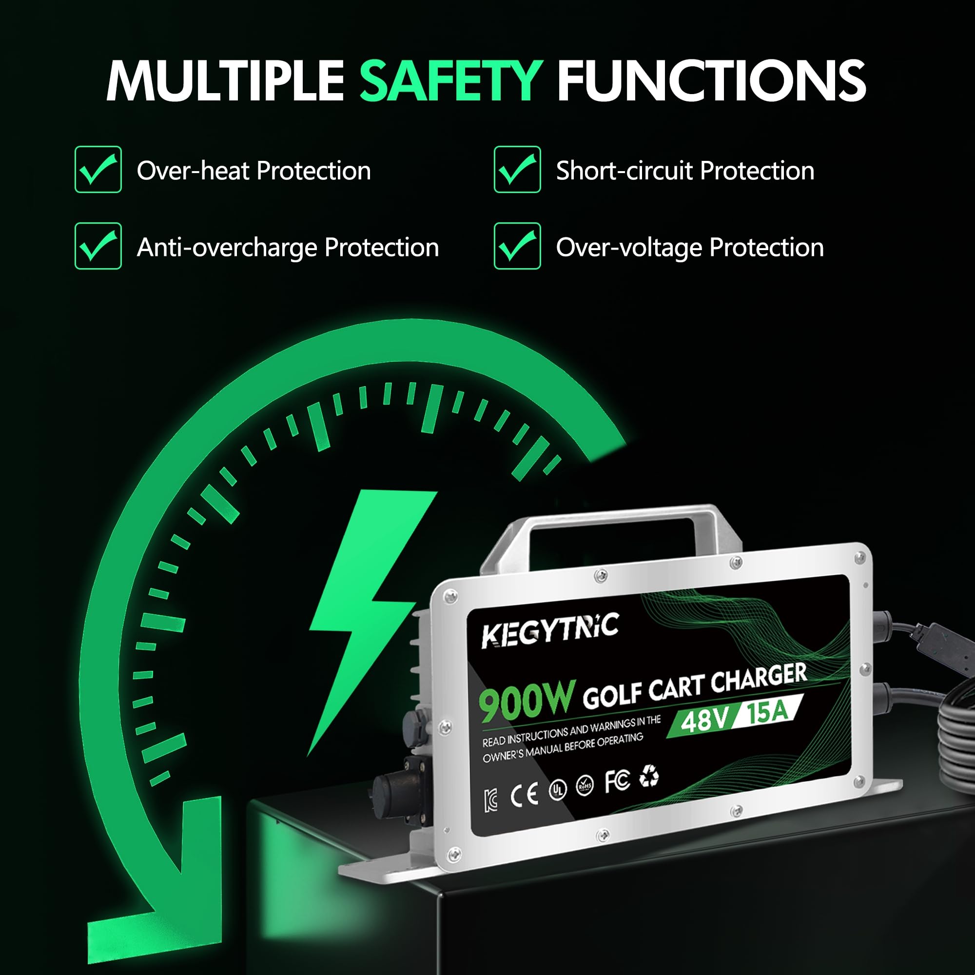 Kegytric LED status indicator lit showing clear charge-state feedback benefit