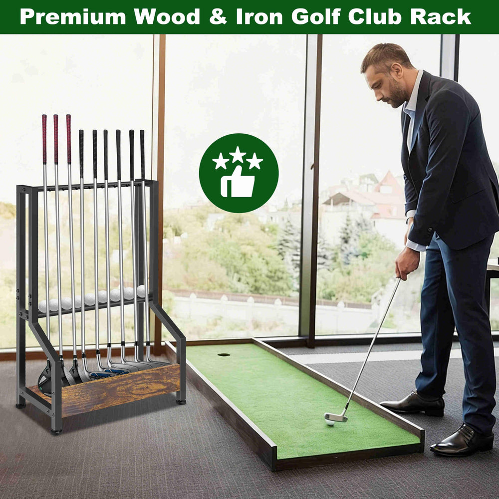 Kelmuis shelf with nine balls and putter slot for neat storage