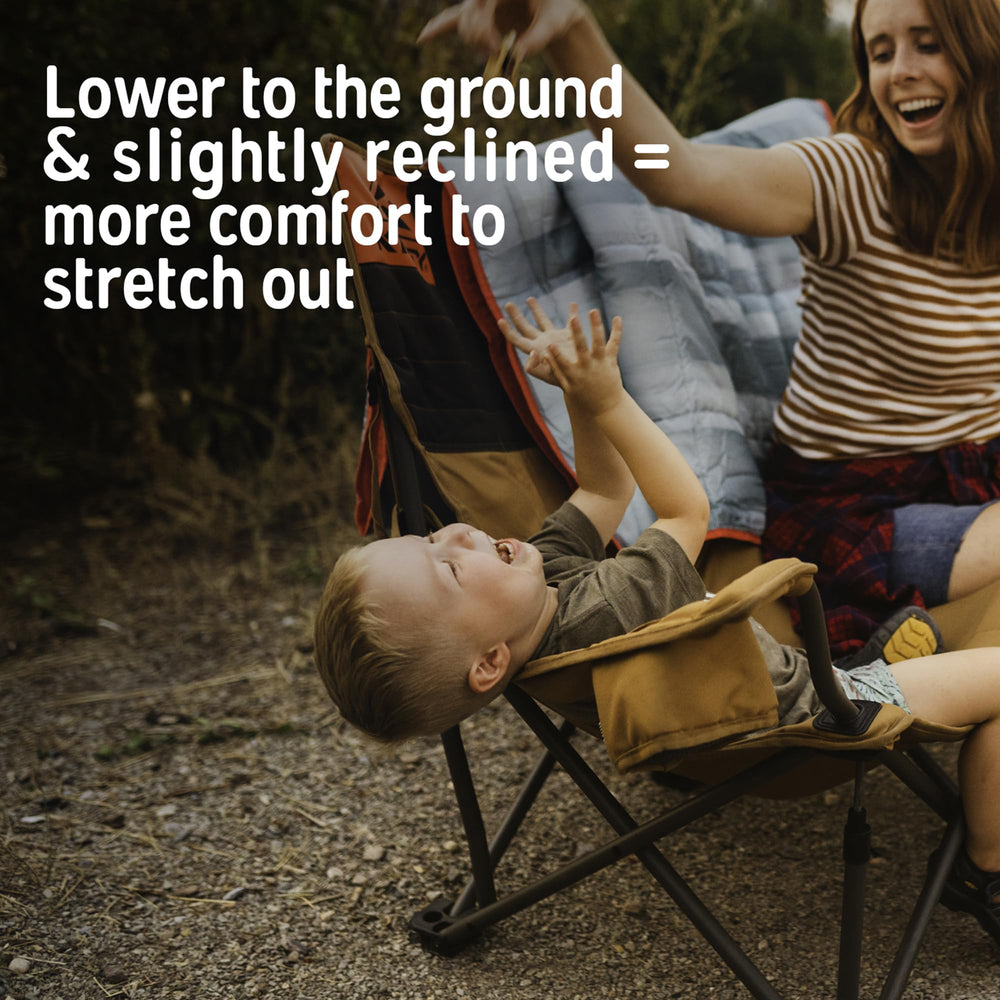 Kelty low loveseat side profile highlighting low 13-inch seat