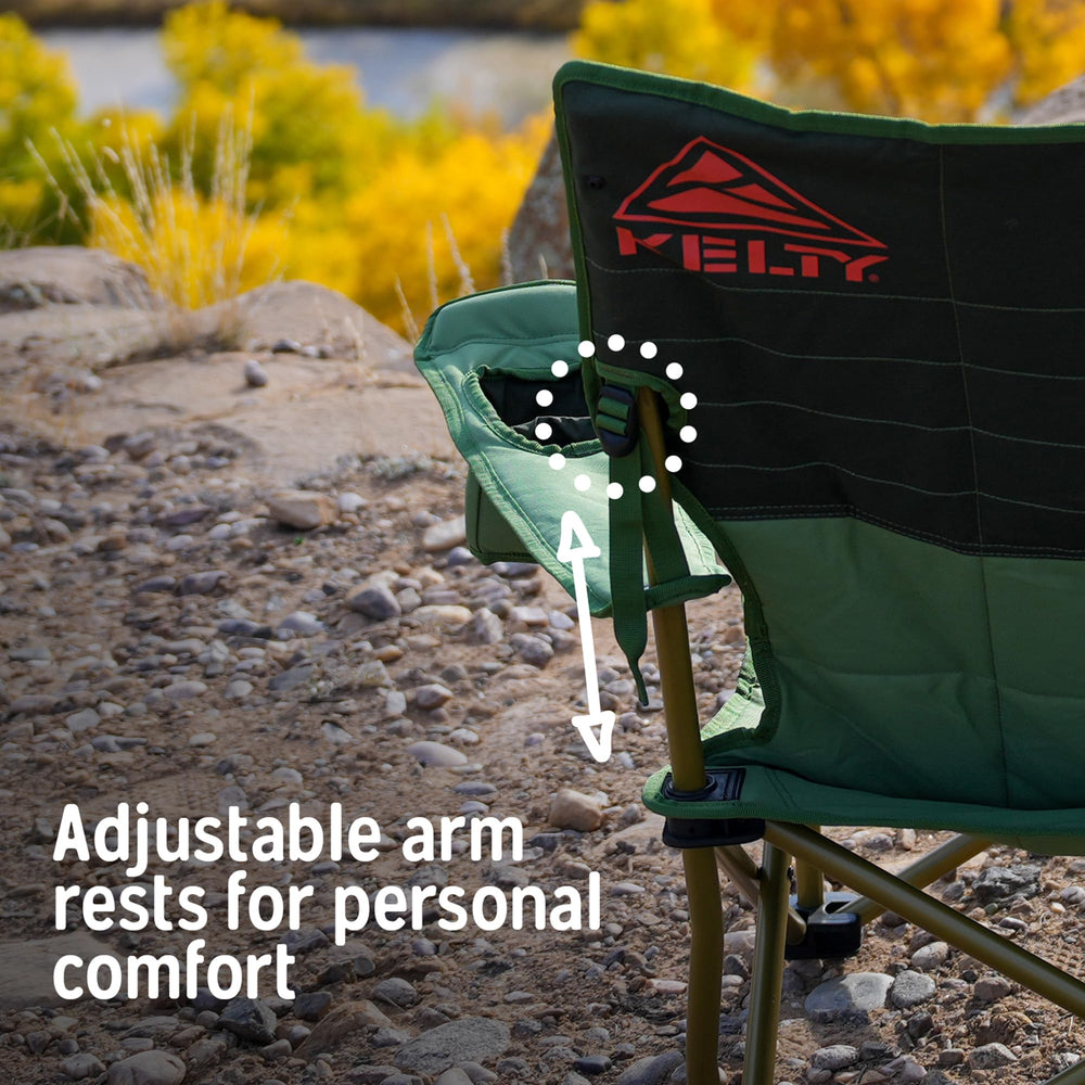 Kelty low loveseat next to backpack to show portable scale