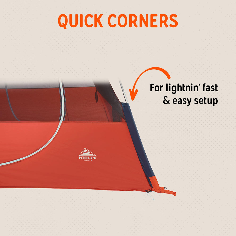 Kelty Rumpus pole connection detail with color-coded poles for quick setup