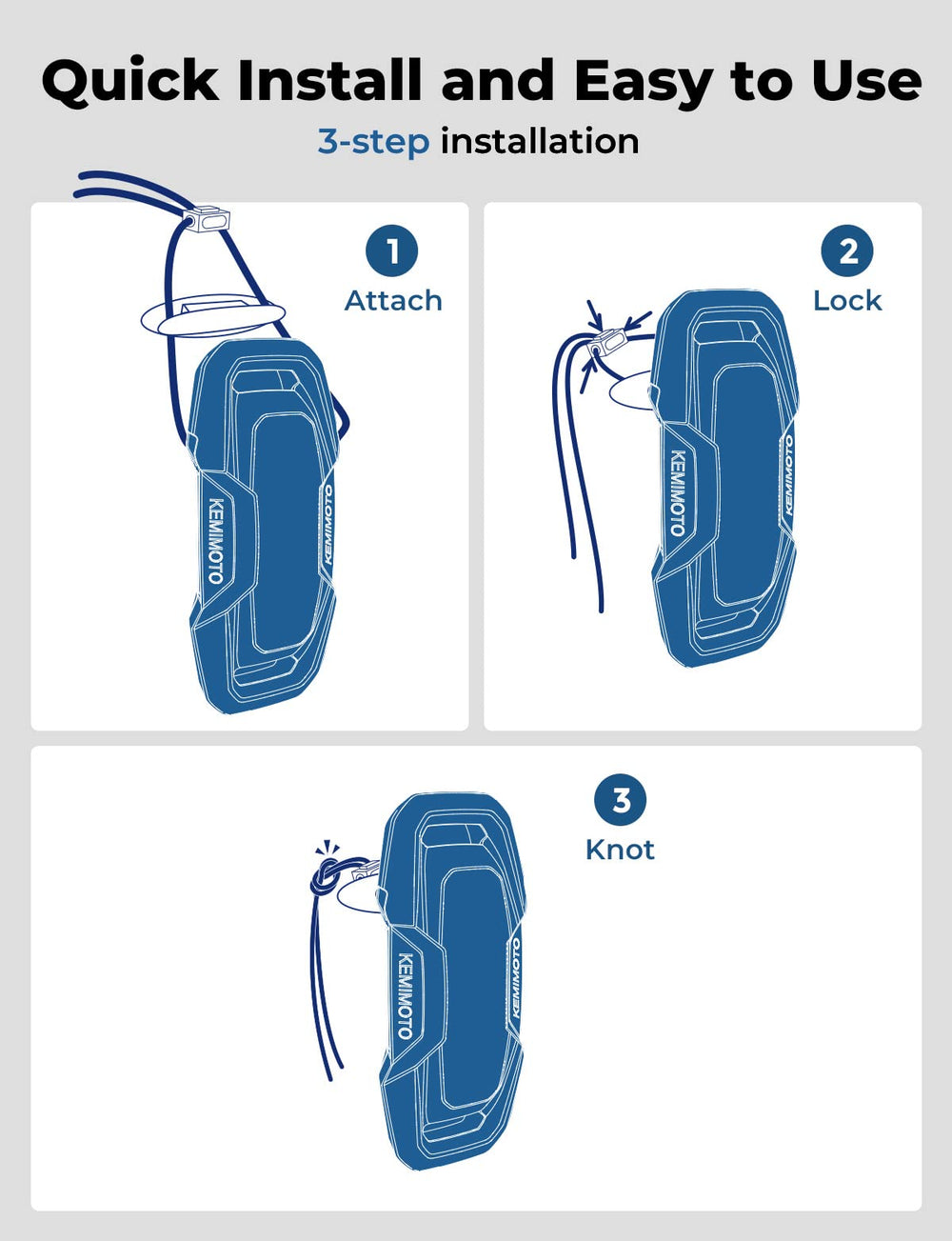 KEMIMOTO buckle and reinforced rope detail showing reliable attachment strength