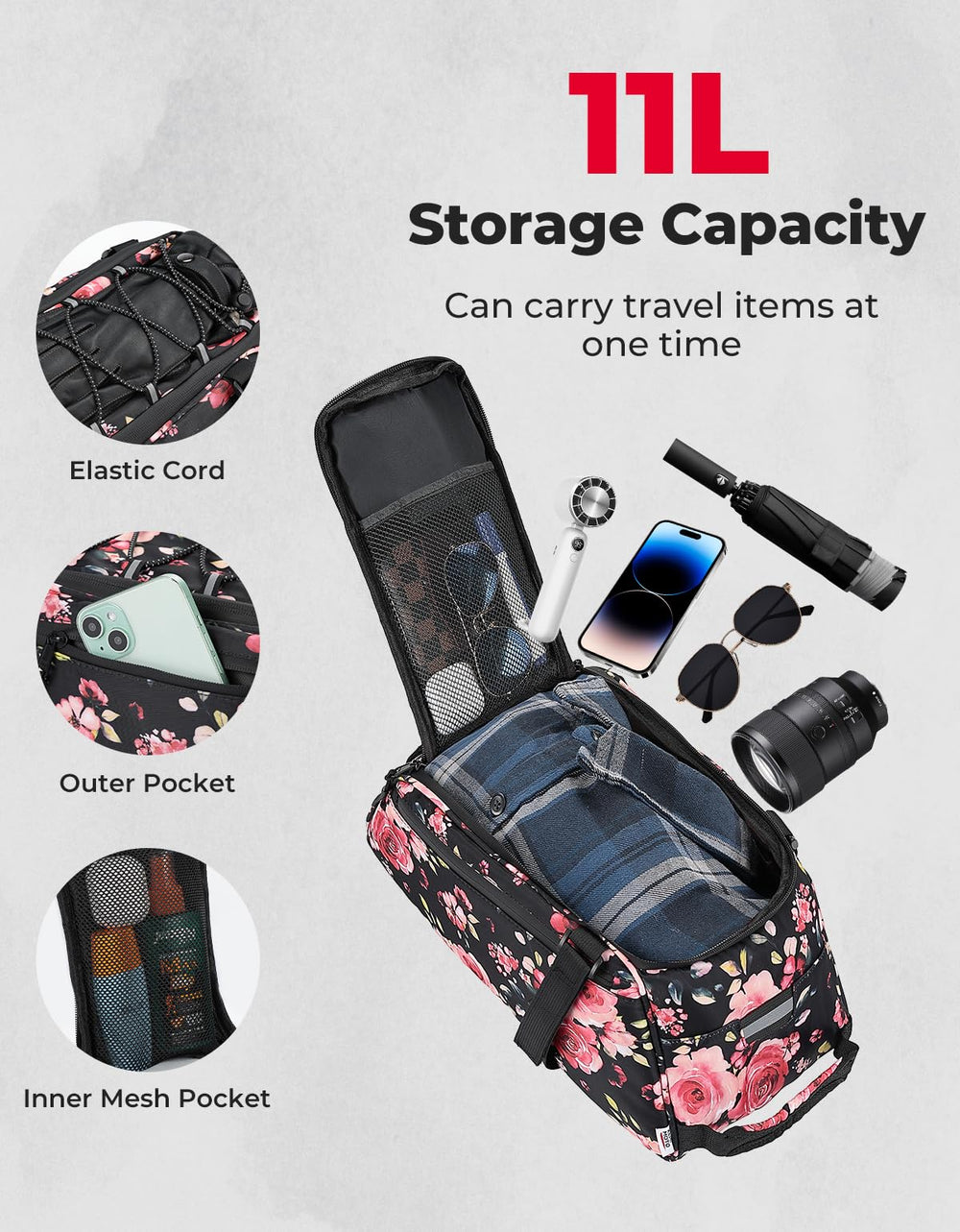 KEMIMOTO top elastic cord detail for extra storage and quick access benefit