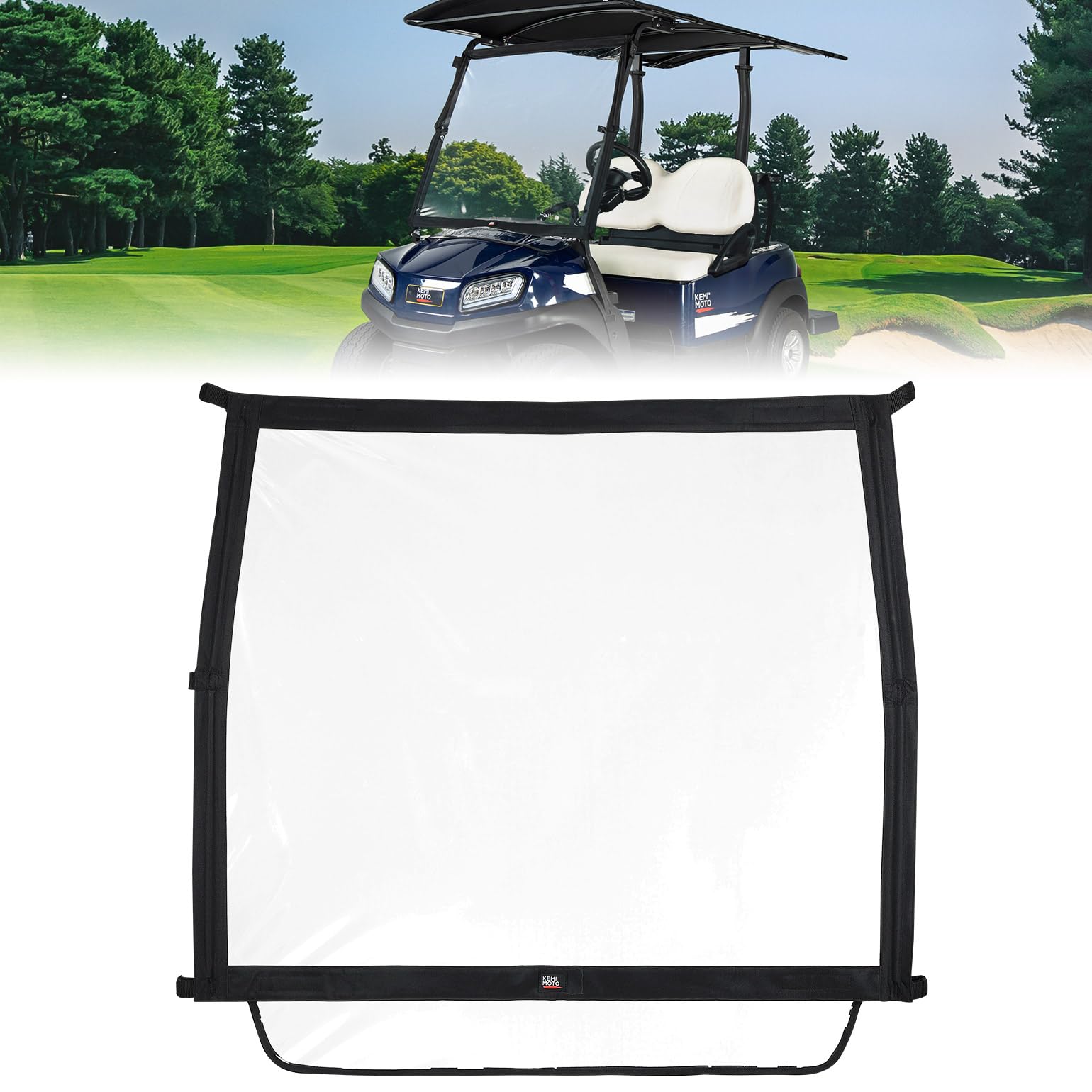 KEMIMOTO front view of foldable windshield showing full coverage benefit
