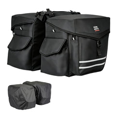 KEMIMOTO front view panniers mounted on bike rack showing storage benefit