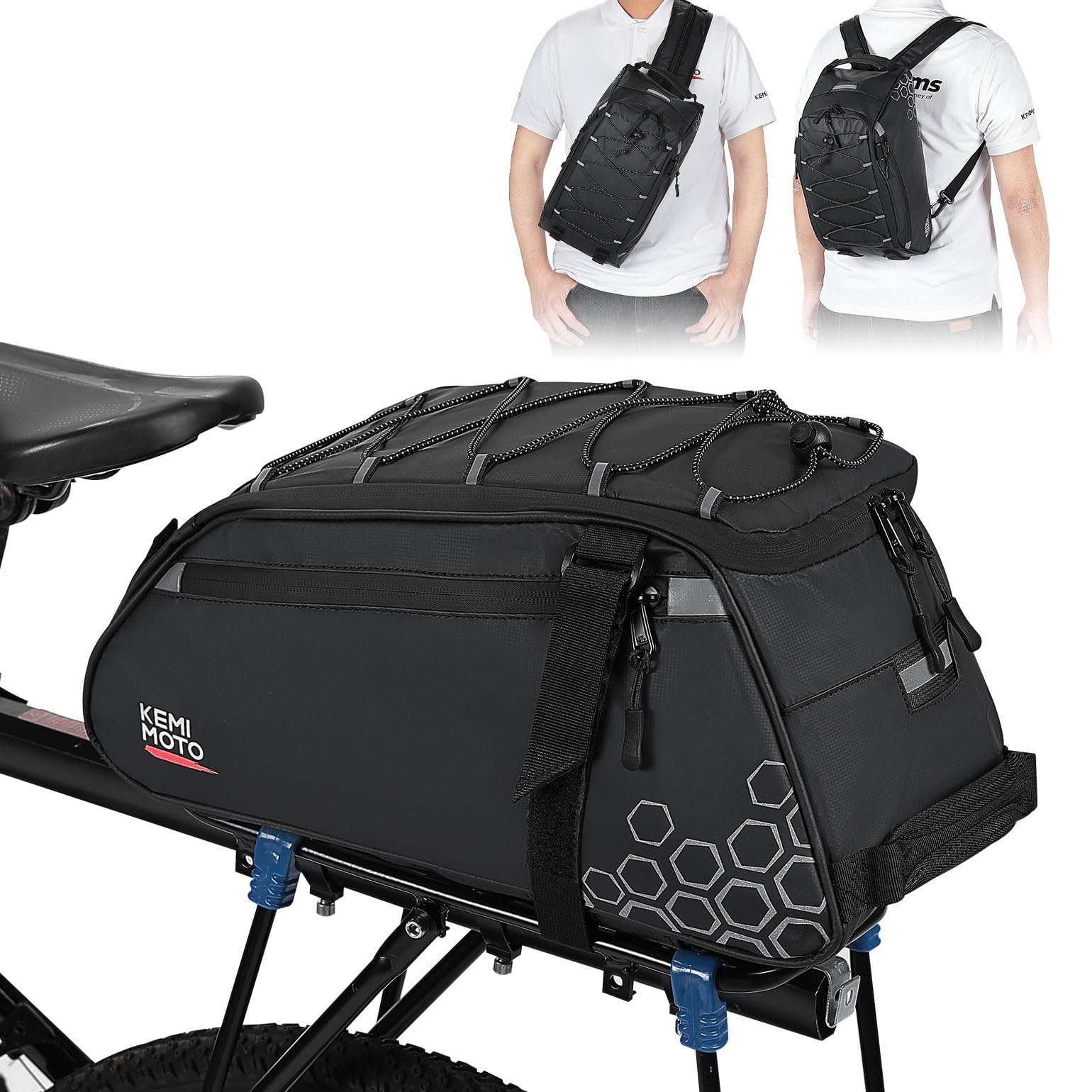 KEMIMOTO front view mounted on rack showing secure fit and easy access