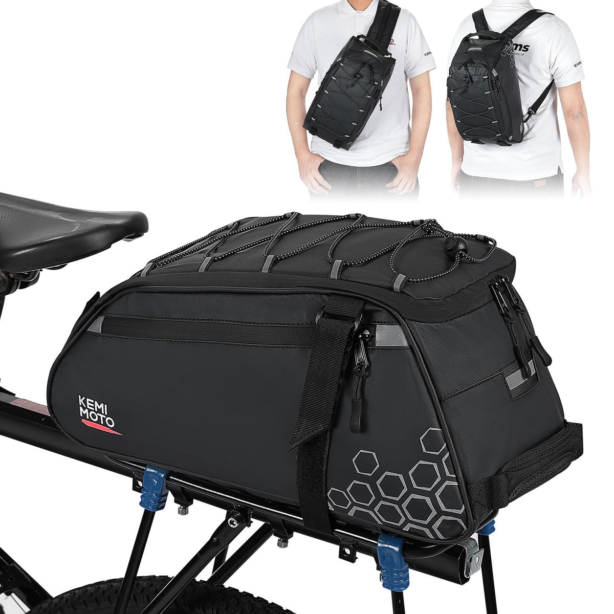 KEMIMOTO front view mounted on rack showing secure fit and easy access