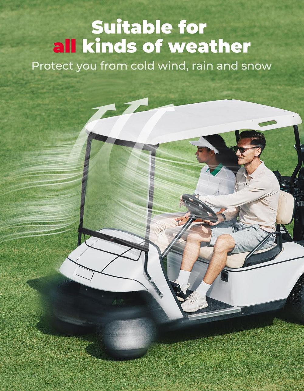 KEMIMOTO installed on a Club Car demonstrating weather protection