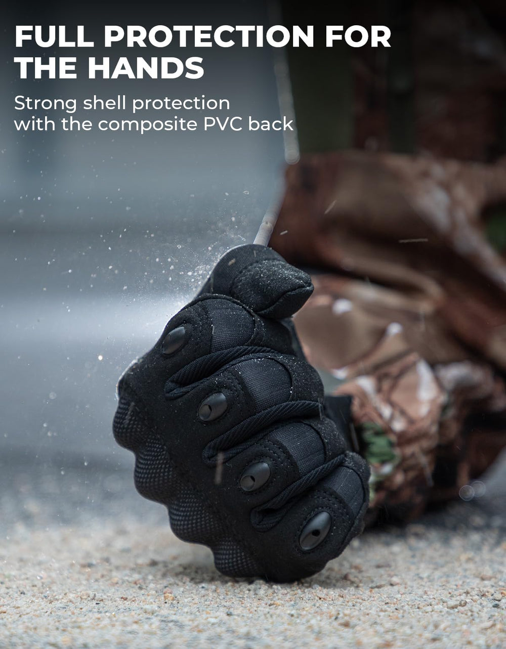 KEMIMOTO close-up of hard shell knuckle protection for impact resistance