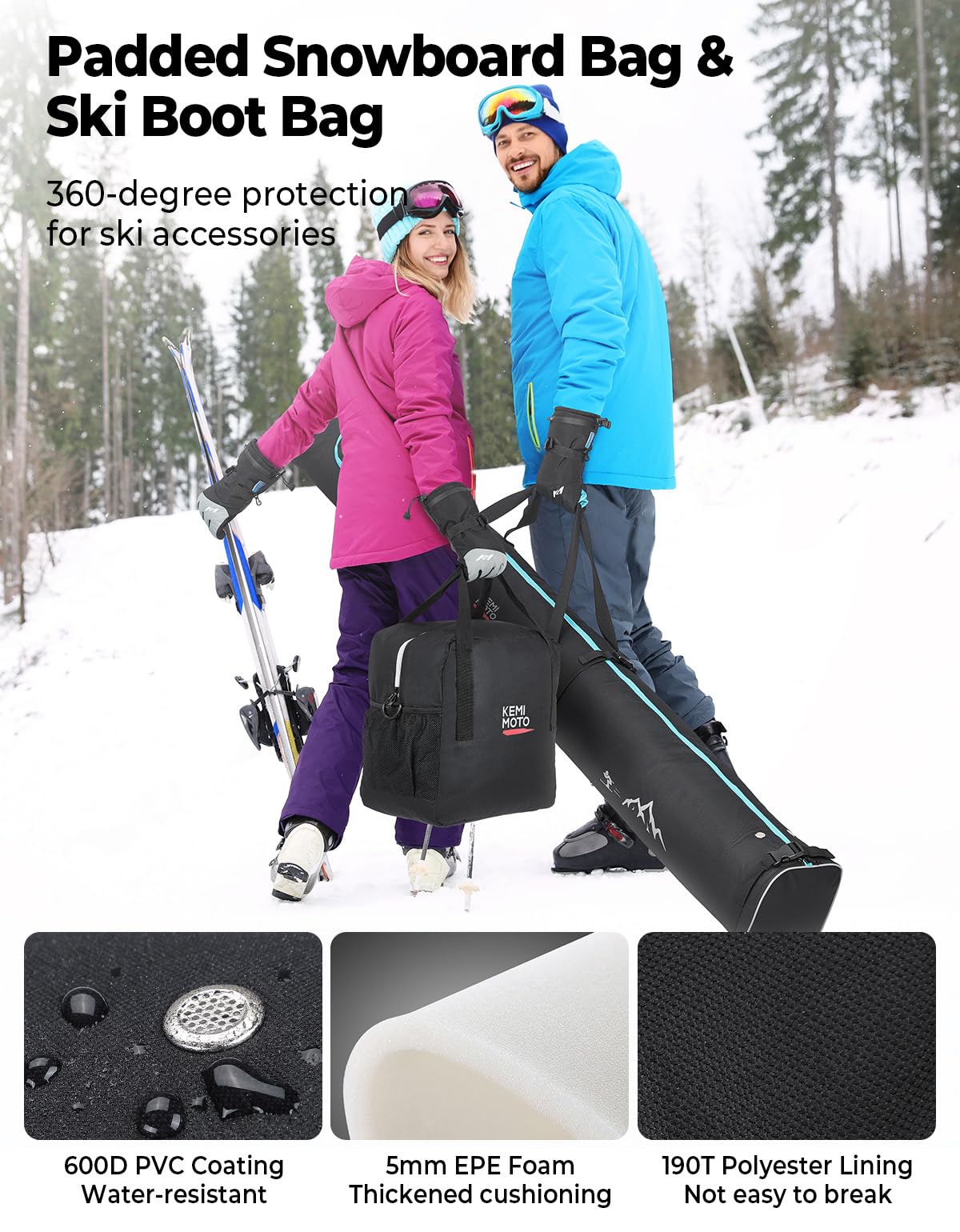 KEMIMOTO long S-shaped zipper open for easy loading and quick airport access