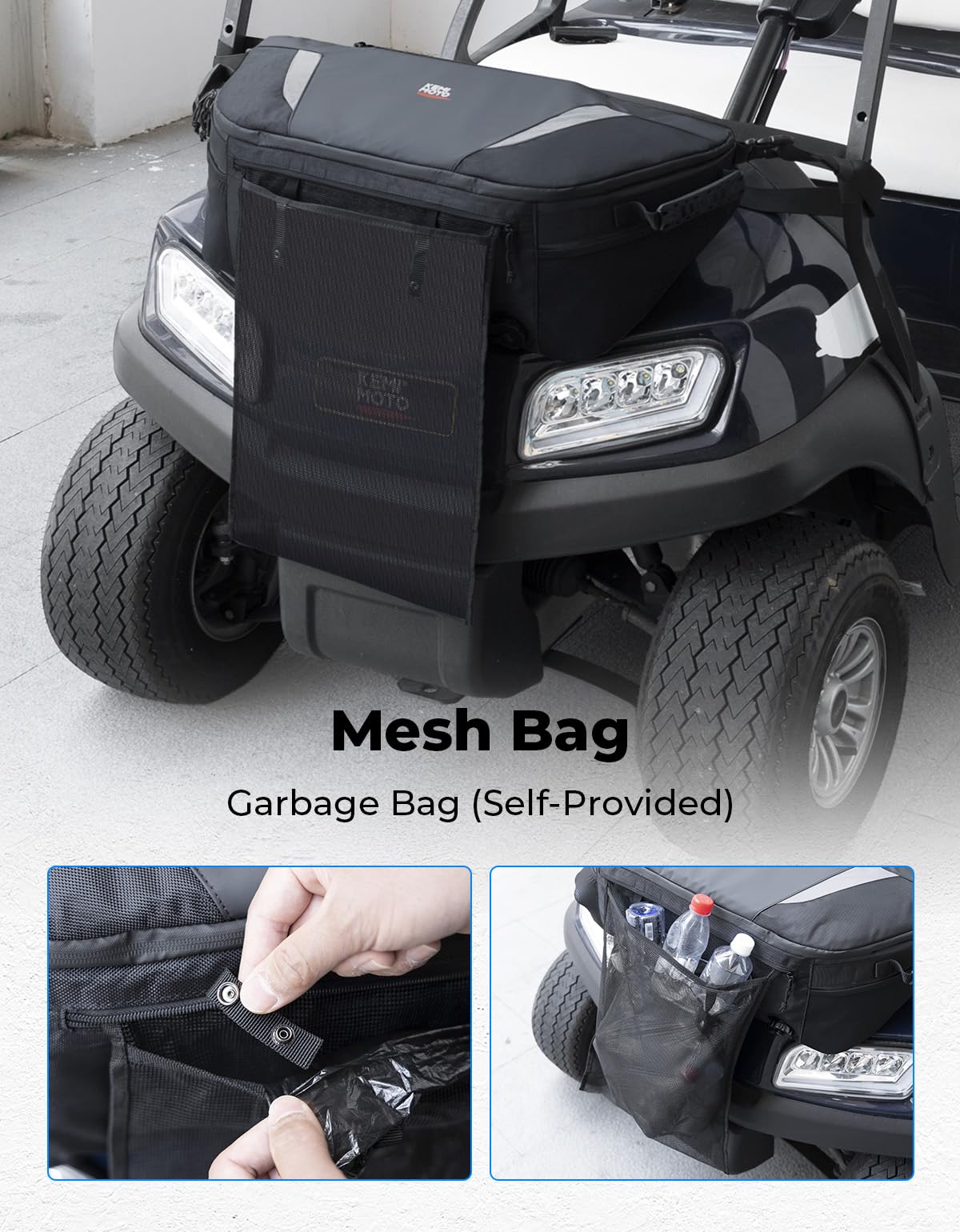 KEMIMOTO mesh pocket holding snacks and golf balls showing organization benefit easy access